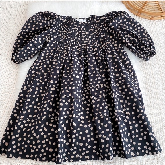 Hunter Bell Jenkins Mini Dress in Desert Poppy Print Puff Sleeves Black Tan Dot - Picture 5 of 14